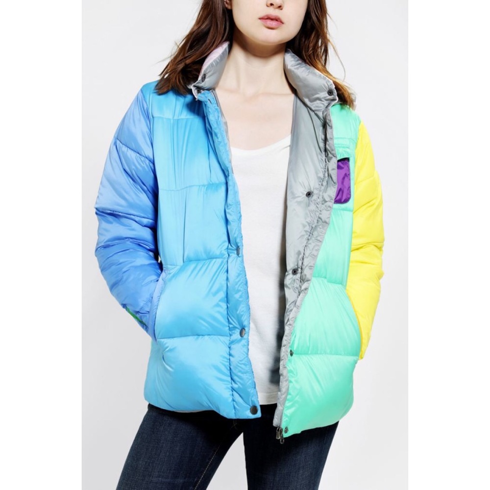 Urban Outfitters color block puffer coat Medium